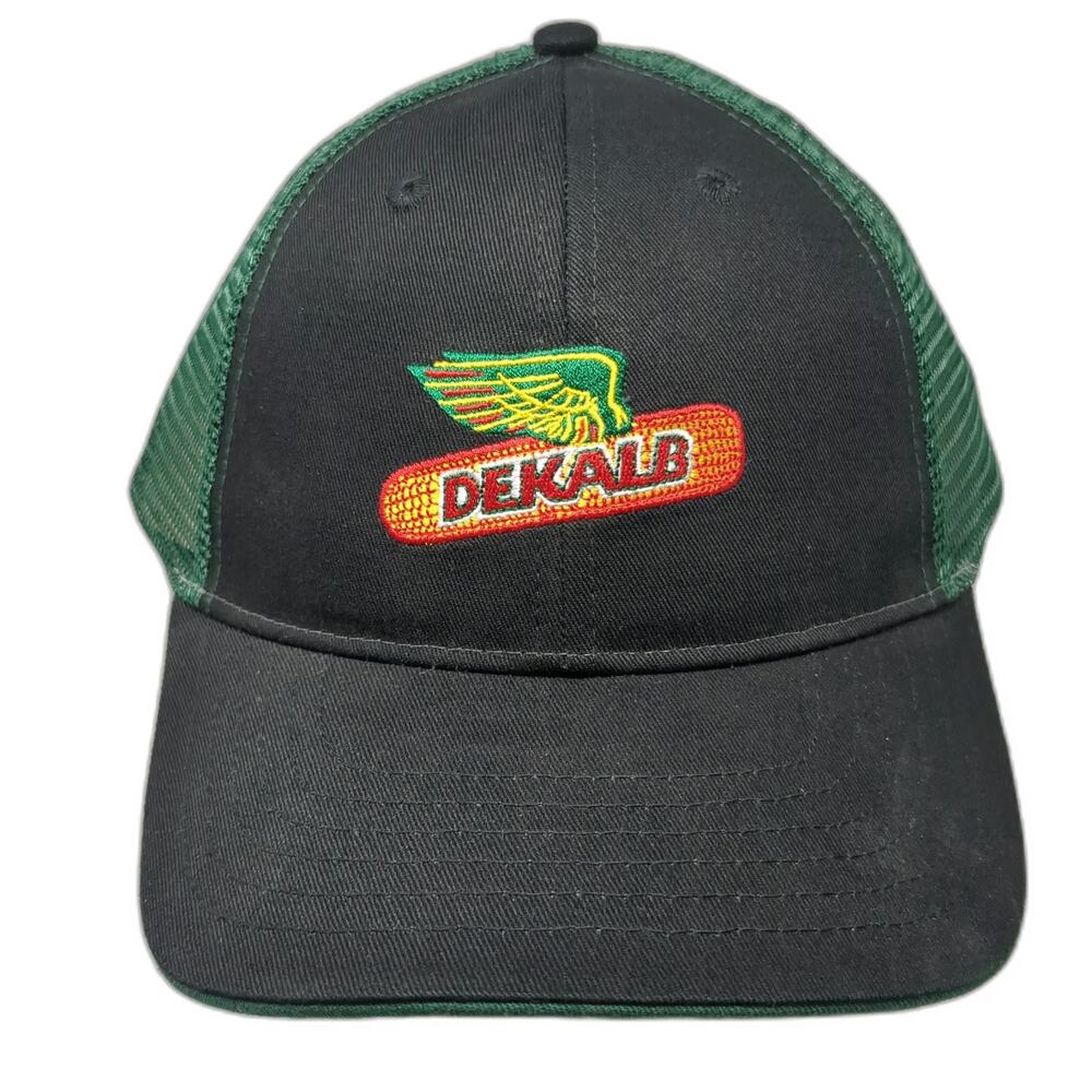 K-Products Baseball Cap Black Green One Size Mesh Back Strapback DeKalb Hat
